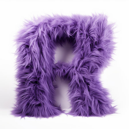 purple furry letter r in soft surrealism style, iconic album covers, detailed costume and fashion, associated press photo, drapery, rebellious crafts, monochromatic color schemes. ai generatedの素材