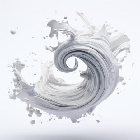 3d paint effect and liquid splashing on a white background, reimagined classical forms, light gray and white, innovating techniques, precisionism influence, gutai group, whiplash curves, commercial imagery. ai generatedの素材