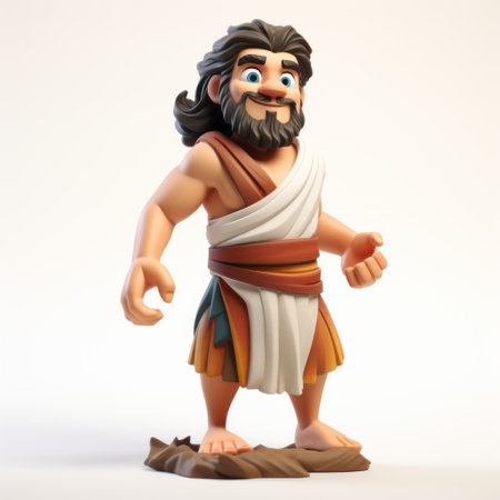 jesus, animated in a greek cloak, is depicted in a playful character design style. the figure, created using zbrush, is reminiscent of action-packed cartoons and phoenician art. the gigantic scale and colorful muralist elements add to the striking presence of this unique portrayal. ai generatedの素材