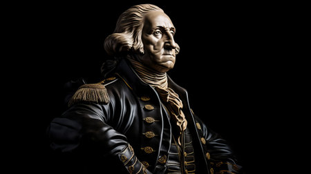 george washington portrait, realistic still life style, dramatic lighting, black background, military and naval scenes, mechanical sculptures, detailed ink illustrations, high resolution, berndnaut smilde. ai generatedの素材