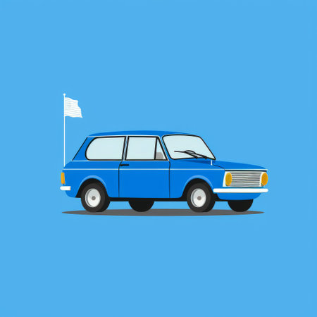blue car with american flag and minimalist graphic design style, reminiscent of soviet art and gregoire guillemin's work. the monochromatic sketch features animated gifs and streamlined design, evoking the style of dmitry vishnevsky. ai generatedの素材