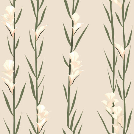 floral pattern featuring white daffodils in a minimalist style with light beige and beige tones. the design showcases realistic use of light and color, utilizing opaque resin panels. inspired by nature, the pattern incorporates native australian motifs and is presented in a flat style with limited shading. ai generatedの素材