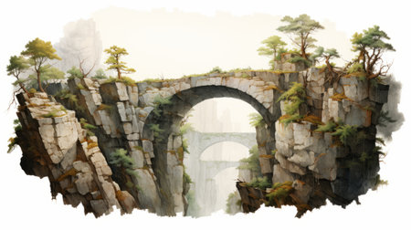 rocky cliff and stony path in the style of precise, detailed architecture paintings like die brucke, andreas rocha, traditional chinese landscape, and brian kesinger. aerial view with hyper-realistic details. ai generatedの素材