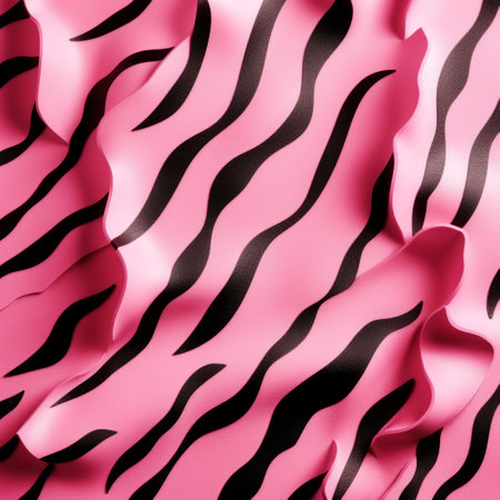 zebra fabric pattern or zebra print backgrounds on a pink background, in the style of distorted forms, carl kleiner, wavy resin sheets, rendered in cinema4d, pink and black, spray painted, multi-layered color fields. ai generatedの素材