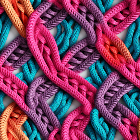 colorful crochet yarn with multiple colors, intertwined networks, magenta, infinity nets, cinema4d rendering, ornate embroidery, luxurious wall hangings, optical illusion inspired. ai generatedの素材