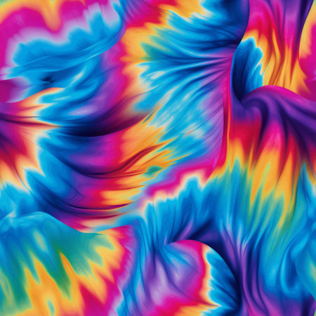 tiedye wallpaper pattern with a multicolored, fluid design reminiscent of tanya shatseva's vibrant stage backdrops. the use of flowing fabrics and a mix of light crimson and dark azure creates a mesmerizing effect, similar to the style of lisa frank. ai generatedの素材
