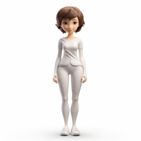 white woman standing in 3d with charming anime style, 32k uhd resolution, pure color, and subtle shading. this clean and streamlined representation is reminiscent of bill gekas' work. ai generatedの素材