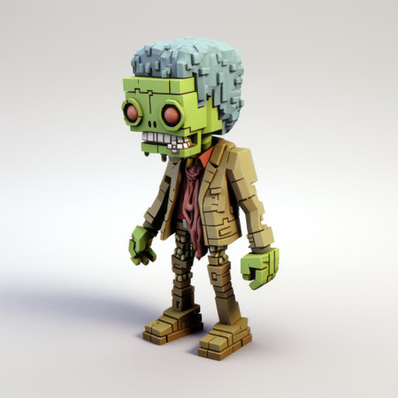 the old man is depicted in a detailed comic book art style, with a zombie figure resembling him in voxel art. the adorable toy sculptures and rough clusters add a unique touch to the animated film pioneer's clockpunk and primitivist style. ai generatedの素材