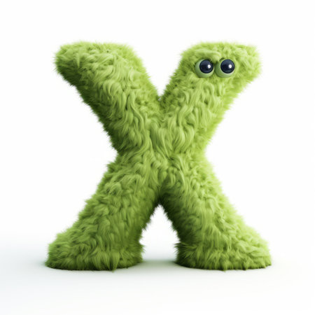 green cartoon elephant with eyes as the letter x, furry art style, shot on 70mm, creased, visually tactile surfaces, quantumpunk, fabric use, surprisingly absurd. ai generatedの素材
