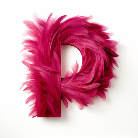 the alphabet "p" is crafted with vibrant pink feathers, showcasing bold contrast and rich hues. the unconventional aspect ratios and organic sculpting create a feminine sensibility. the post-processing and rtx on enhance the light crimson tones, resulting in a visually striking and unique composition. ai generatedの素材