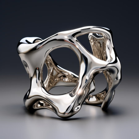 realism cuff on etsy features expressionistic distorted forms in the style of minimalistic giraffe sculptures. created using zbrush, the chrome-plated cuff embodies fluid abstract expressionism with a melting sculpture installation. ai generatedの素材