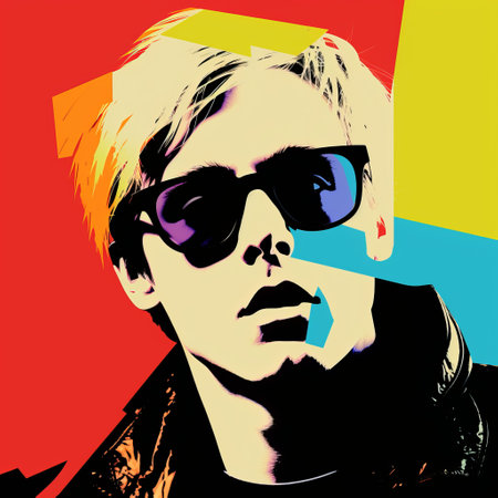 man in sunglasses and shirt, a pop art portrait reminiscent of justin currie and the intense color saturation of lasar segall. this artwork embodies the style of young british artists (ybas) and neo-pop, creating a fusion of contemporary and traditional influences. ai generatedの素材