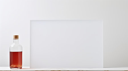 cardboard box with empty bottle and light pink oil. photorealistic style with pared-down abstraction. large-scale minimalist 19th-century american paintings and works on paper. dark white and light white colors. opaque resin panels with 8k resolution. marble elements. ai generatedの素材