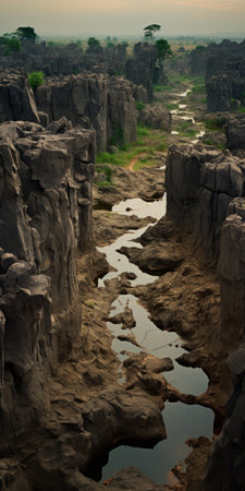nigeria: a mesmerizing landscape of scorching heat and harsh conditions, captured through the lens of professional nature photography. this stunning image showcases the arid terrain and bubbling pools of lava, illuminated by natural and cinematic lighting. shot with a hasselblad 6h camera, this super-detailed composition offers an unusual perspective on nigeria's captivating beauty. ai generatedの素材
