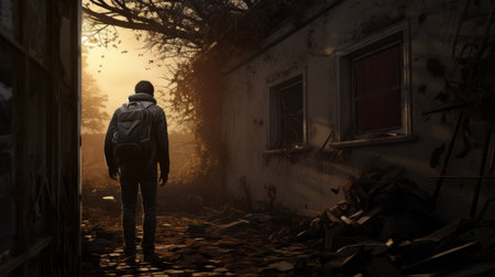 the last of us, an upcoming survival horror game, features a stunning urban landscape rendered in cinema4d with a matte photo finish. the dark gray and amber tones give an eerie atmosphere akin to the dusseldorf school of photography. captured with a nikon d750 and enhanced with vray, this image is sure to immerse players in a terrifying world. keywords: the last of us, survivalの素材