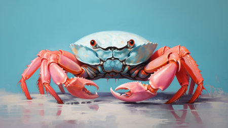 crab with open mouth on blue underwater background, speedpainting style, hyper-realistic sculptures, grocery art, bold character designs, eerily realistic, varied brushwork techniques, pink and orange hues. ai generatedの素材