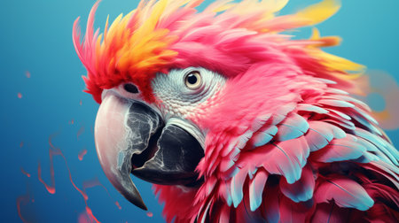 a portrait of a parrot, painted in a modernism-inspired style with light azure and pink hues. this artwork by leanne surfleet and patrick brown showcases a playful coloration, combining light white and crimson tones. the composition draws inspiration from the artistic movement of hurufiyya, resulting in a unique and vibrant portrayal of the parrot. ai generatedの素材