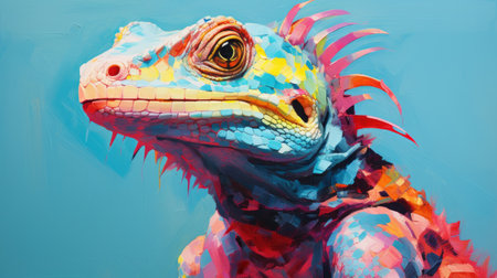 colorful armadillo iguana art print in abstract realism style. dark pink and light azure hues create vibrant palette knife oil portraits. this macro photography captures inventive character designs in web-based art. ai generatedの素材