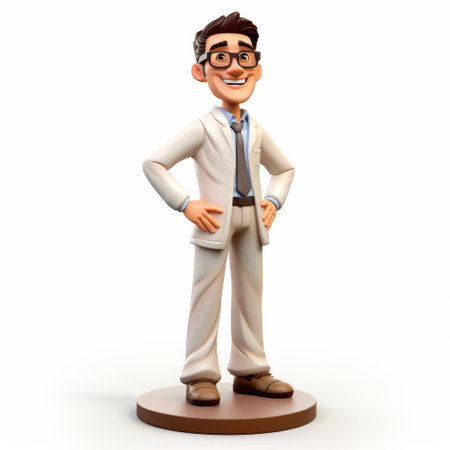 3d animated figurine of a man working, inspired by iconic pop culture caricatures. this white figurine showcases medical themes and is reminiscent of the quito school art style. with youthful protagonists and meticulous attention to detail, this optical masterpiece captures the essence of creativity and craftsmanship. ai generatedの素材