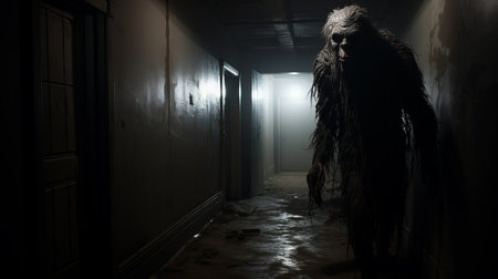 "walking dead man of the woods: a cryptid academia-style misty apparition captured through the zeiss batis 18mm f2.8 lens. this eerie image features mesmerizing volumetric lighting reminiscent of ben quilty's artistry. explore the enigmatic world of security camera art with patrick dougherty in this captivating shot.", ai generatedの素材