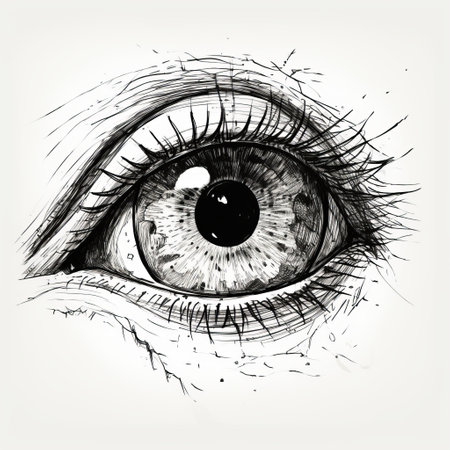 eye-catching etched black and white drawing of an eye, grungy texture style, detailed character illustrations with contour lines. hand-drawn elements add a realistic touch to lifelike figures. unique illustration by serge marshennikov captures intricate details, making it a standout piece for art enthusiasts seeking expressive and textured visuals. ai generatedの素材