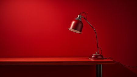 the wall color is red, adding a dramatic touch to the realistic still life photograph. the image features a study place with a tabletop photography setup, showcasing a danish design wrought iron piece. the post-processing and minimal retouching enhance the dramatic lighting, creating a captivating composition. ai generatedの素材