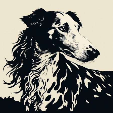 black hound dog silhouette in shepard fairey style, dreamlike illustration, golden age illustrations, realistic equine paintings, wavy, pensive portraiture, native australian motifs. ai generatedの素材