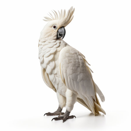 parrot cockatoo clipper on white background, in the style of national geographic photo, zbrush, creative commons attribution, uhd image, dark white and light white, caninecore, strong facial expression. ai generatedの素材