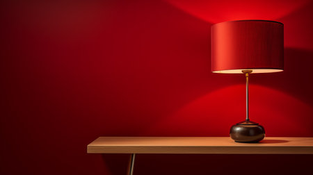 wooden lamp hanging above a red background, creating a bold contrast and vibrant color scheme. the minimalist background and monochromatic scheme add to the dark and moody vignette, while the smooth and polished finish enhances the mood lighting. ai generatedの素材
