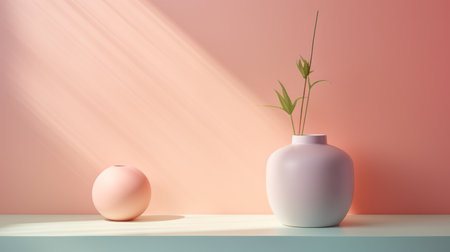 a pink vase and a pink egg are placed together in this photo, showcasing elements of vray tracing and japanese minimalism. the light orange and light azure colors add a touch of serenity to the minimalist backgrounds. rendered in cinema4d, the image captures the realistic portrayal of light and shadow with a blend of light white and light green tones. ai generatedの素材