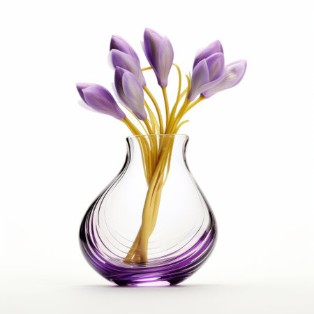 purple vase with 3d design and transparent curves filled with purple flowers. inspired by flora borsi and traditional japanese techniques, the light purple and gold hues add a nabis touch to the artistic creation. ai generatedの素材