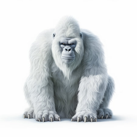 a powerful gorilla showcasing its strong grasp and teeth, depicted in a 3d rendering. this isolated image features a white background, resembling snow scenes. the digitally enhanced photo captures the essence of this magnificent creature. associated press photo, inuit art, and ivory are related keywords associated with this captivating depiction. ai generatedの素材
