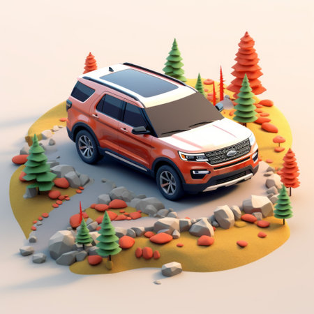 ford explorer 3d car design, optimized for mobile and desktop, features realistic landscapes in soft, tonal colors. the whimsical wilderness setting, rendered in 32k uhd, showcases, ai generatedの素材