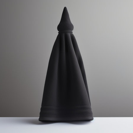 the black vase with a tall black hat stands on a matte background, showcasing a soft sculpture. inspired by adam martinakis, this abstract minimalism piece appeals to appreciators of religious subjects, security cameras, and mass-produced objects. ai generatedの素材