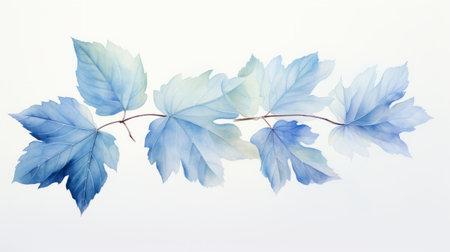 blue sassafras leaf watercolor painting on white background. light indigo and aquamarine style. dreamlike installations, decorative borders, nature-inspired hyperrealistic still lifes. layered translucency in this stunning artwork. perfect for nature enthusiasts and those seeking ethereal beauty in art. explore the intricate details and soothing colors. ai generatedの素材