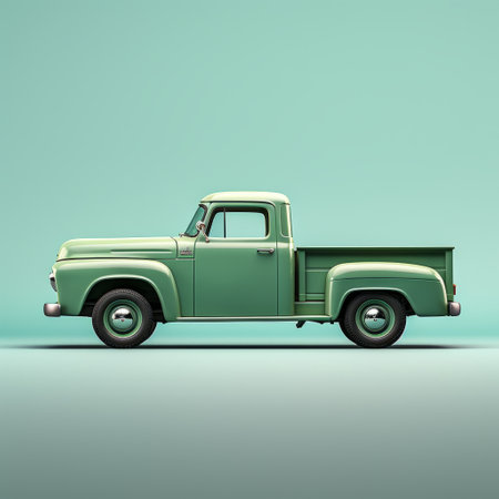 a pickup truck photographed on a solid color background using a hasselblad camera. this award-winning advertising and commercial photography features professional color grading, soft shadows, clean sharp focus, high-end retouching, and sharp details. shot in wide angle with realistic render and vray render, this epic 8k image is perfect for any marketing campaign. ai generatedの素材
