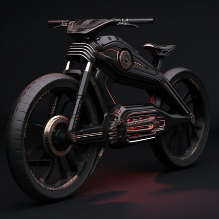 futuristic bike concept and motorcycle design rendered in cinema4d. dieselpunk-inspired with a light black and crimson color scheme. captured using the tokina at-x 11-16mm f/2.8 pro dx ii lens. set in futuristic surroundings, featuring bold black outlines and an energy-charged aesthetic. ai generatedの素材