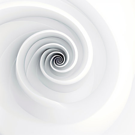 a stunning white spiral design with soft edges and atmospheric effects, captured with back button focus. this extruded style installation features whimsical shapes and realistic hyper-detail, all balanced with perfect symmetry. an absurdist masterpiece that will leave you in awe. ai generatedの素材