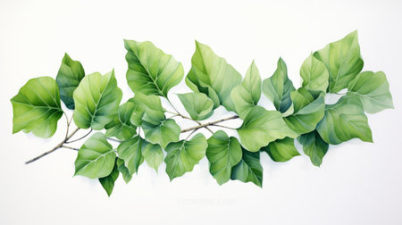 eucalyptus drawing illustration in hyperrealistic style, featuring trompe l'oeil realism. this intricate piece showcases white and green tones with a pattern-based painting technique, reminiscent of realistic marine paintings. with hints of both frogcore and tupinipunk elements, this jpg is sure to impress. ai generatedの素材
