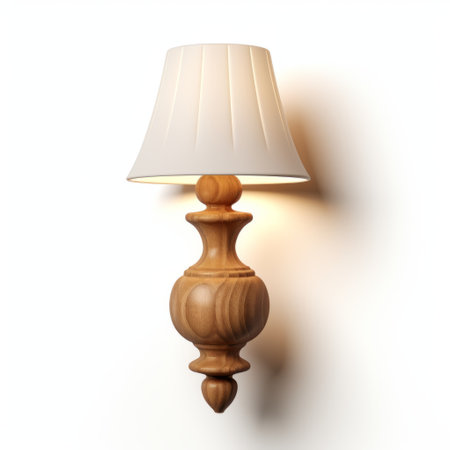 wooden drum lamp with shade, featuring a luxurious wall hanging style inspired by biedermeier, jacob jordaens, and pontormo. this 3d rendering exudes an unpolished authenticity, emitting a soft, light white glow. the elba damast pattern adds a touch of elegance to this exquisite piece. ai generatedの素材