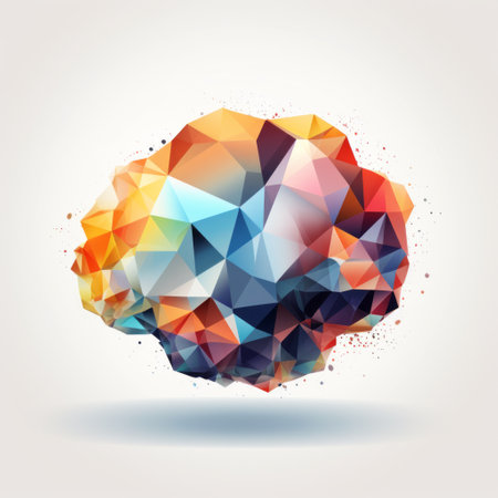 geometric brain design in 3d with triangular shapes and color gradients, set against a white text background. this explosive abstract piece features elements of algeapunk and expressive abstracts, with hues of light amber and sky-blue. a colorful abstract that captures the essence of psychological phenomena through stunning illustrations. ai generatedの素材