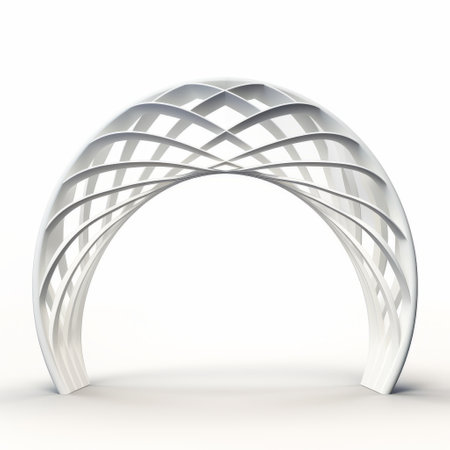 a simple and geometric archway, designed by richard deacon, provides a visually striking addition to any public space. embracing a densely textured and haptic surface, this white archway stands out against its background. with elements of solarization and symmetrical design, it captivates viewer attention. the archway's unique perspective, reminiscent of a blown-off roof, adds a touch of intrigue to its visually engaging composition. ai generatedの素材