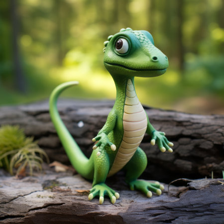 an igloo-sized figure stands amidst a lush green forest, resembling dragon art. with a shallow depth of field, this highly realistic plastic creation captures the essence of bill gekas and disney animation. its serpentine form adds an intriguing touch to the scene. ai generatedの素材