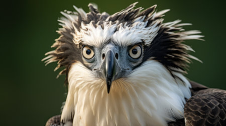 a black and white bird gazes directly into the camera, creating a captivating sci-fi spectacle. this national geographic photo showcases dark beige and green tones with jagged edges, capturing humorous animal scenes. shot with a canon eos 5d mark iv, this image is a stunning example of wildlife photography with rtx on. ai generatedの素材