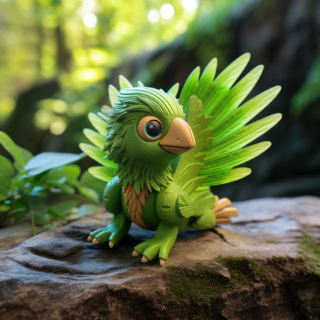 green bird figurine by kevin walker - adventure themed unreal engine style sculpture. this whimsical bird figurine is a stunning piece of art rendered in unreal engine. the spiky mounds and backlight add depth and dimension to the sculpture. perfect for lovers of fairy tales and adventure. captured with a sony alpha a7 iii and samyang af 14mm f2.8 rf lens. ai generatedの素材
