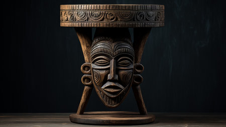 wooden tribal face carved furniture | african heritage decor
discover a weathered wooden furniture piece adorned with intricate carvings depicting a human face. this traditional tribal furniture showcases africa's rich cultural heritage. placed on a dark wooden pedestal, the soft studio lighting highlights its textures. capture the intricate details with a high-resolution photograph using a professional 70mm lens. ai generatedの素材