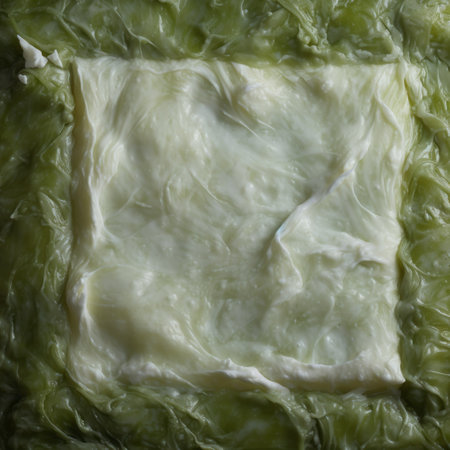 cabbage in a square, gratin and parmesan cheddar potato gratin, japanese-style fluid abstraction influenced by abstract expressionism. tactile textures of white and green layers create a translucent effect. rubber material utilized with aggressive quilting techniques. 1860-1969 aesthetic. ai generatedの素材