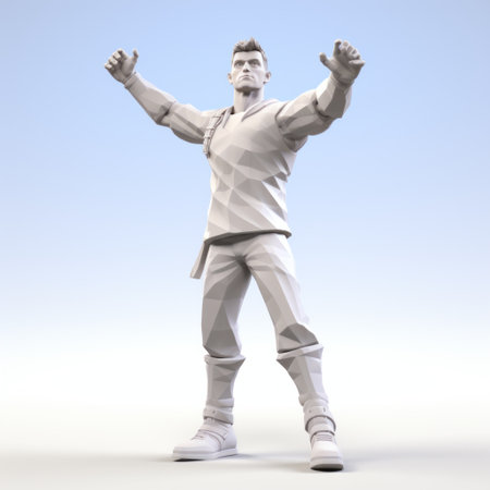 a detailed character design hip-hop style statue in the shape of a hand, featuring action-packed scenes and strong facial expression. the statue is beautifully rendered with a light white and light azure color scheme using vray. this unique nerdcore-inspired piece captures attention with its intricate details and energetic vibe. ai generatedの素材
