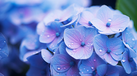blue flowers with water droplets captured in a romanticized nature style. the vivid color scheme of light magenta and pink is enhanced by the use of cross processing, luminous shadowing, and the tokina opera 50mm f14 ff lens. this uhd image showcases the delicate beauty of the flowers and their natural surroundings. keywords: blue flowers, water droplets, romanticized nature, vivid color scheme, cross processing, tokinaの素材