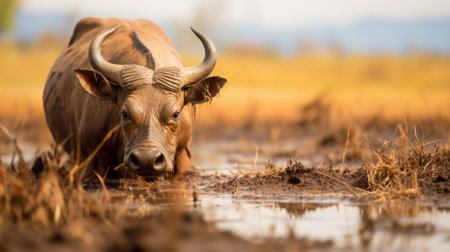 a majestic belgian bison, part of the art of the congo series, peacefully grazes in the serene beauty of wildebeestebaai. captured with the tokina at-x 11-16mm f/2.8 pro dx ii lens, this macro photograph showcases intricate details of the buffalo amidst the poured resin landscape. this national geographic photo exhibits the calm and timeless allure of nature, using a telephoto lens to bring the viewerの素材